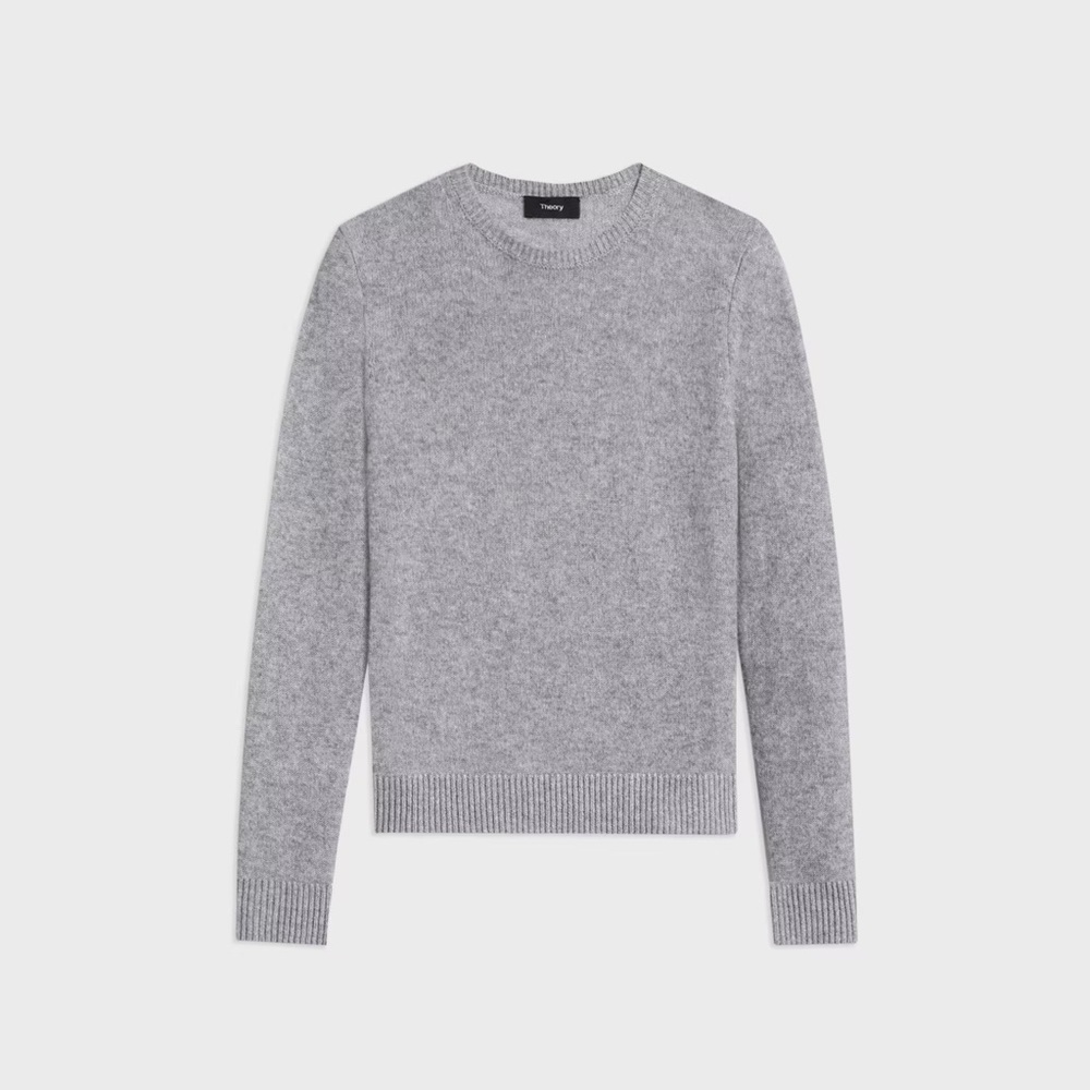 Theory Light Gray 100% Cashmere Crewneck Sweater